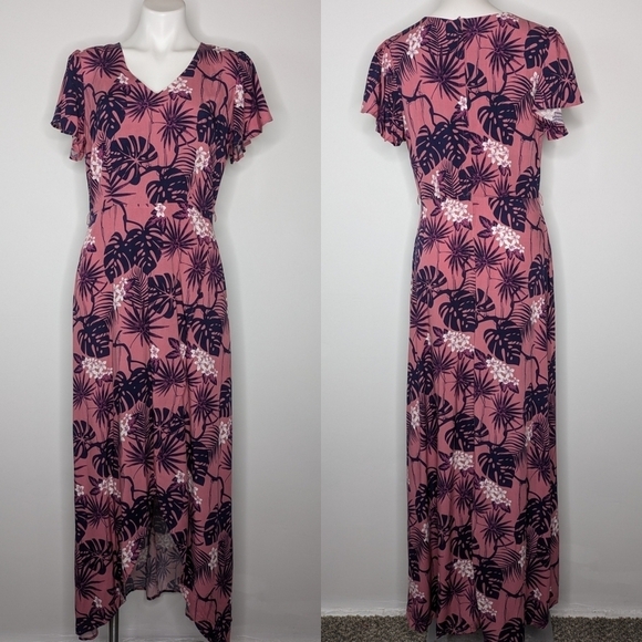 Modcloth x Collectif Thelma Tropicool pink blue v neck high low maxi dress 8 - Picture 1 of 12